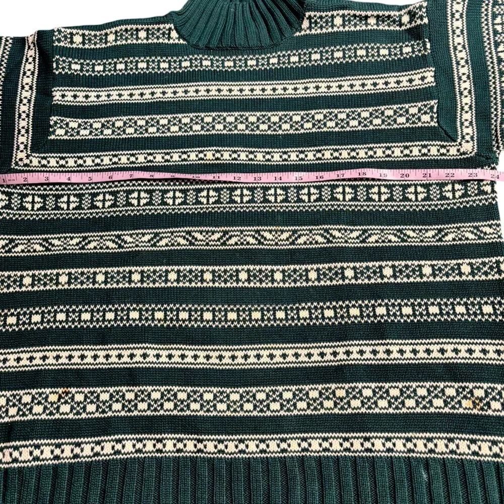 Vtg Gap Snowflake‎ Mock Neck Sweater Sz Large Green Women's Y2K